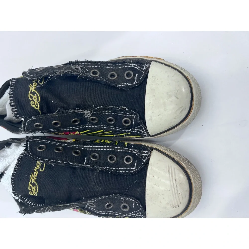 Ed Hardy Womens Love Kills Slowly Black Canvas Slip On Tattoo Sneakers Size 10